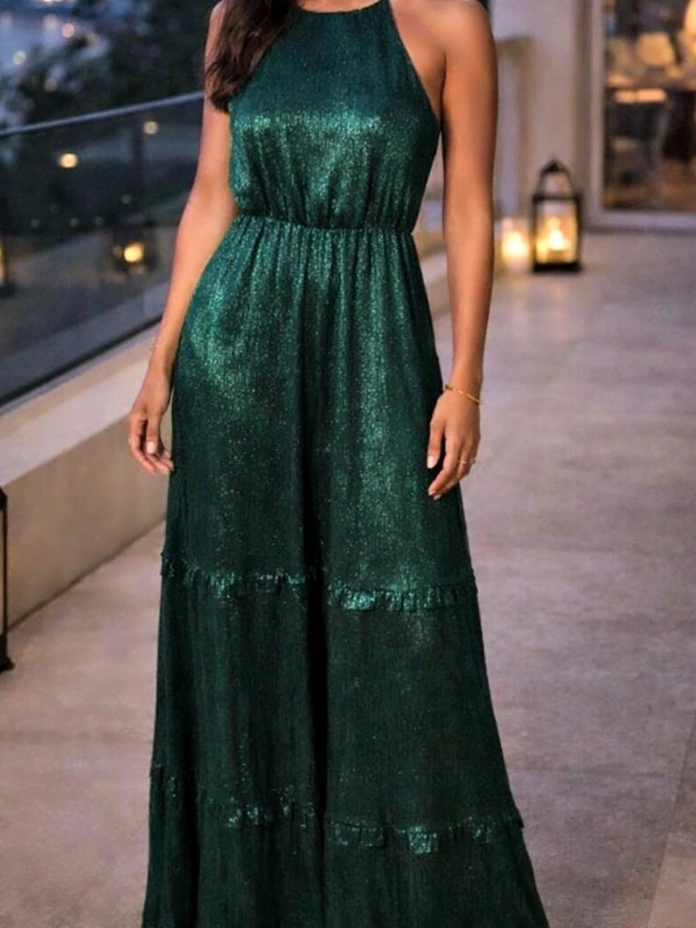 Mila Mae Metallic Emerald Green Maxi Dress Size XL NWT